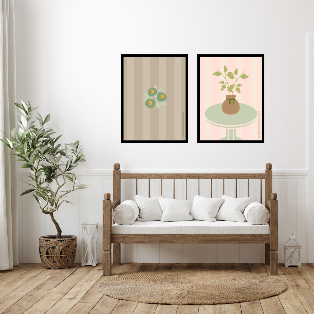 Printable flower wall art in green brown tones in a Vase. Modern print for any room decor.
