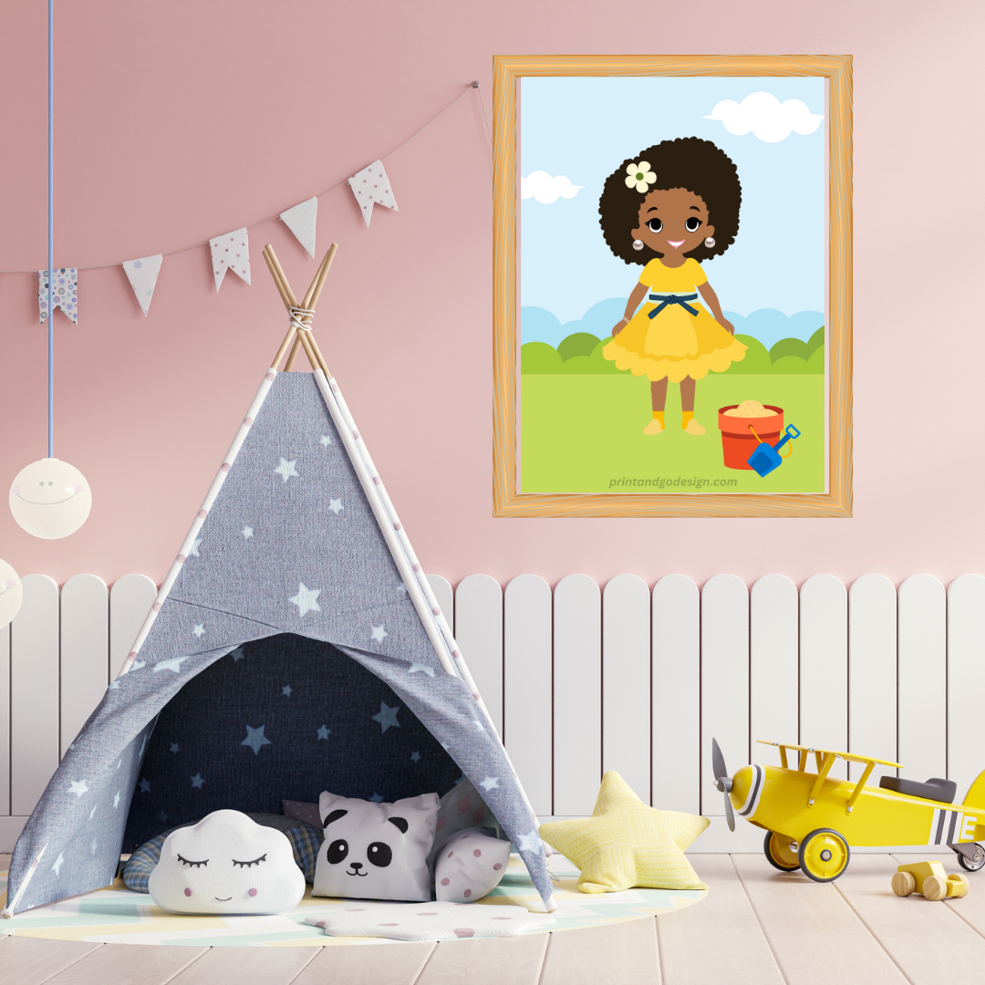 Beautiful little girl Wall Art print in multi tones, modern print for any room decor