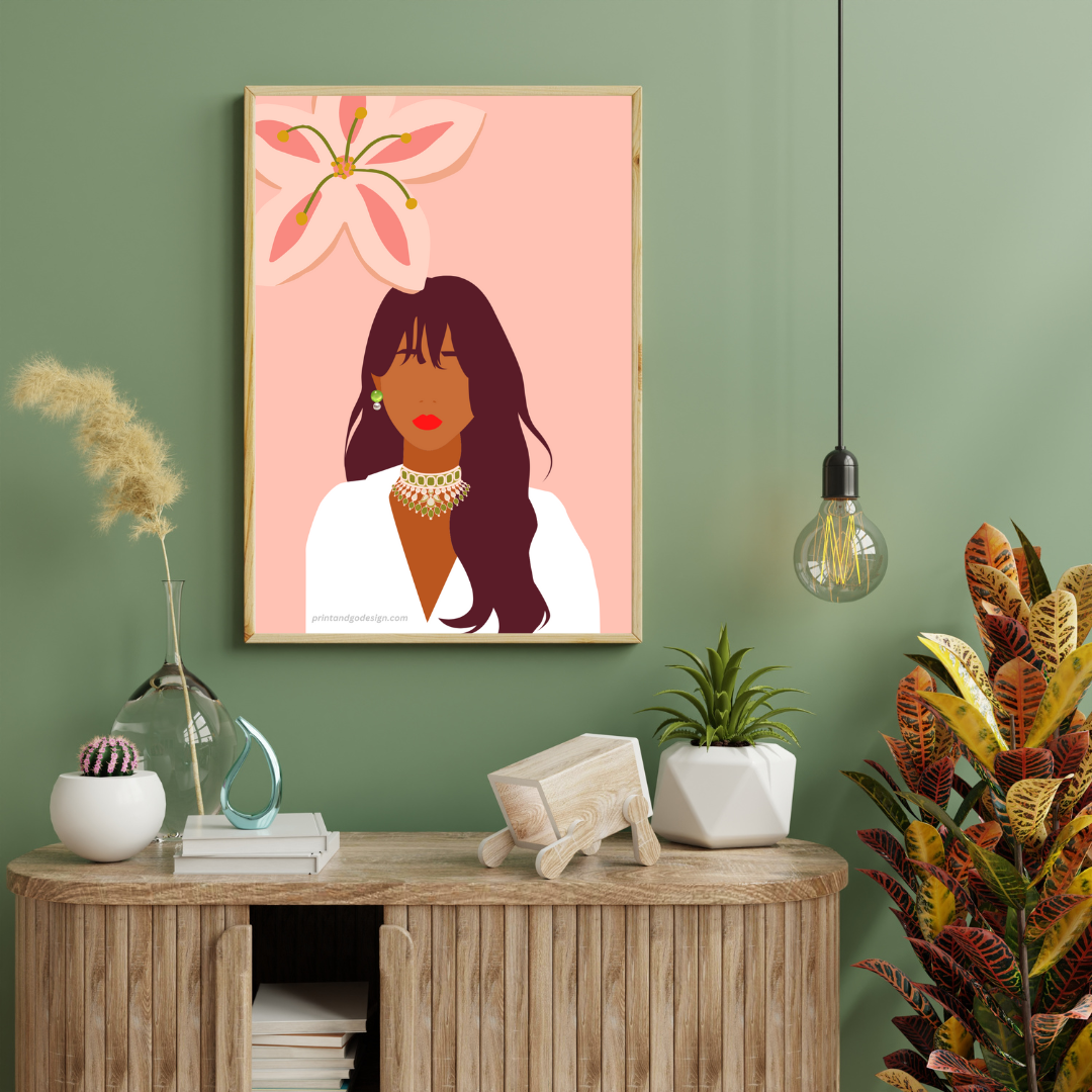 Beautiful Black Woman wall art print - set of 4- in multi tones. Modern print for any room decor