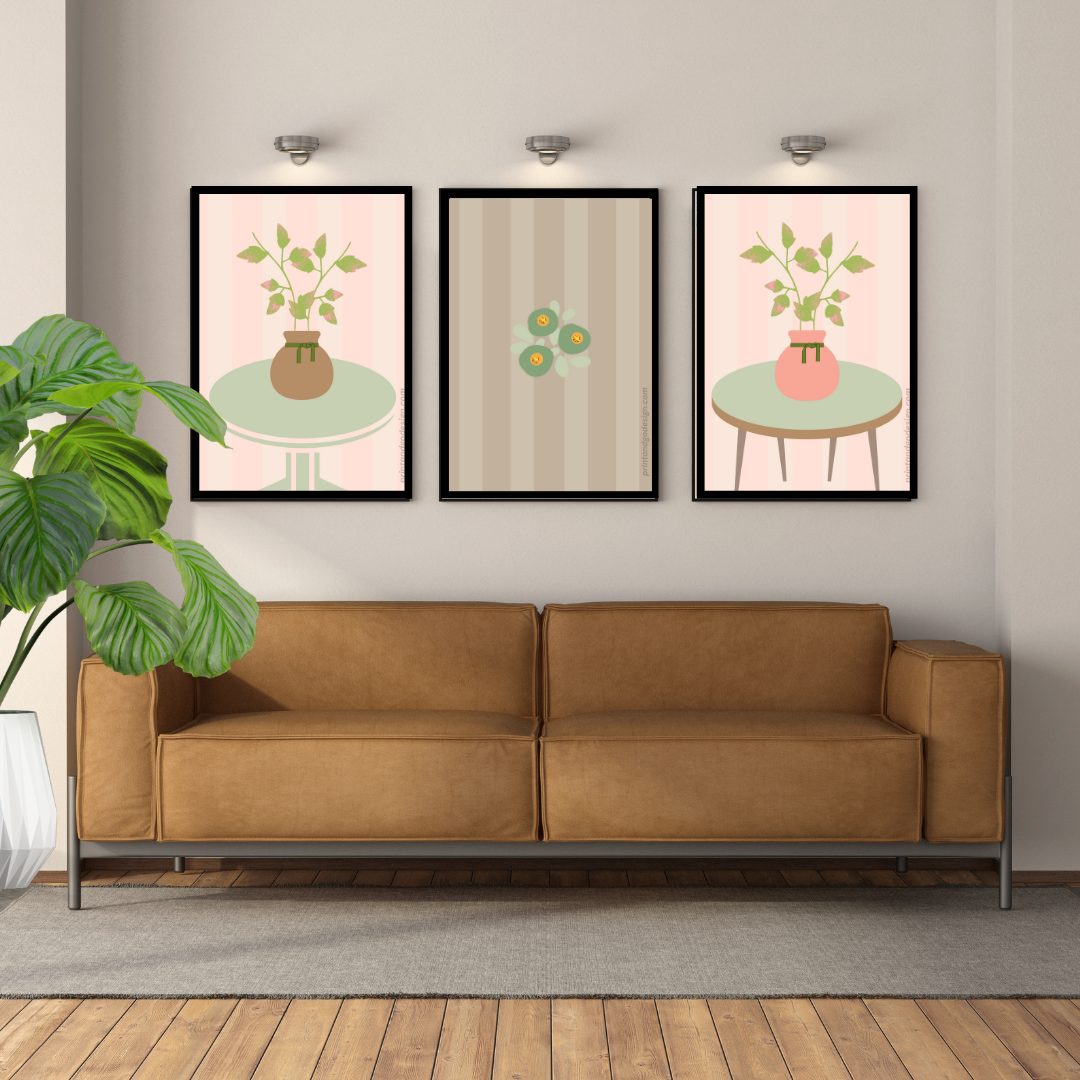 Printable flower wall art in green brown tones in a Vase. Modern print for any room decor.