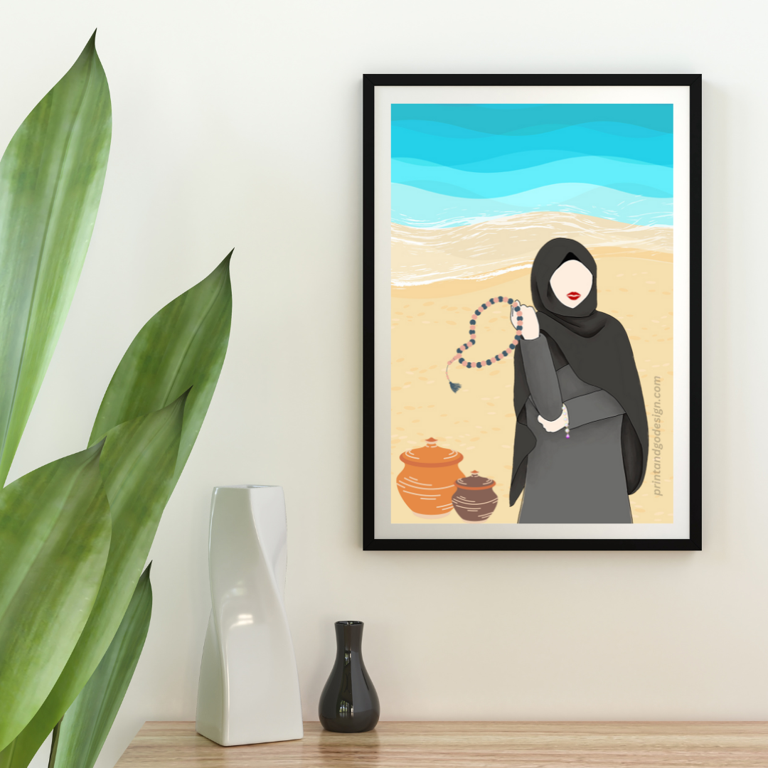 Beautiful Hijab Wall Art print in multi tones, modern print for any room decor