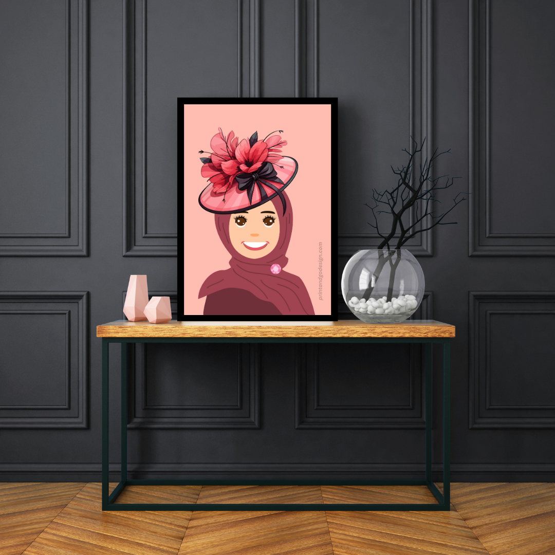 Beautiful Hijab Wall Art print- set of 2- in multi tones, modern print for any room decor