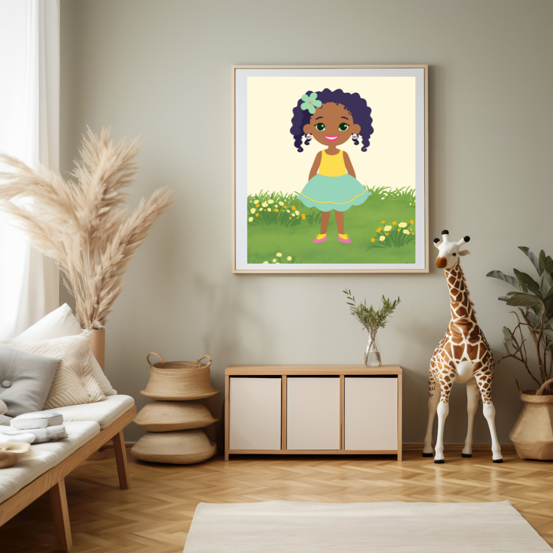Beautiful little girl Wall Art print set of 2- in multi tones, modern print for any room decor