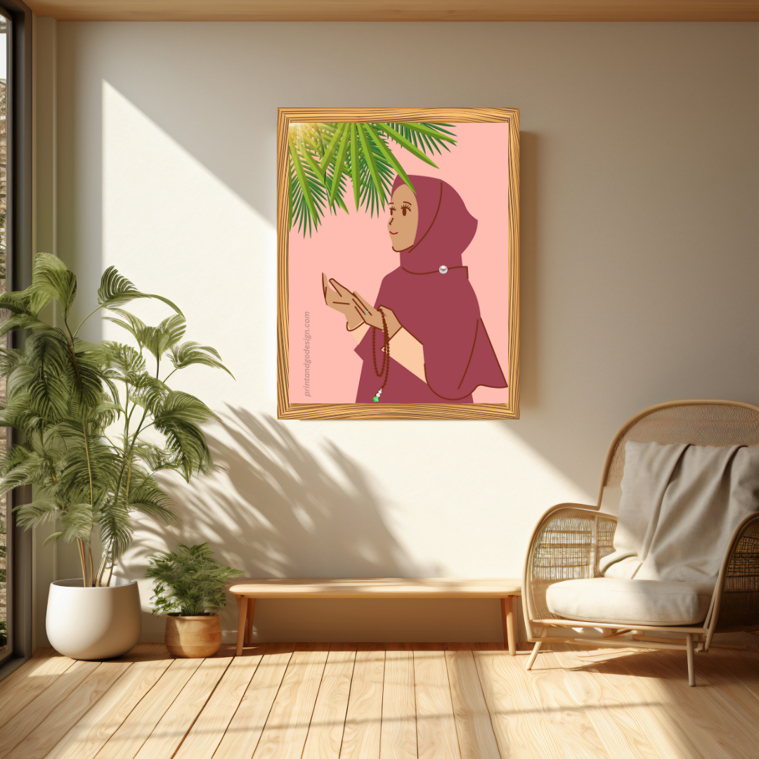 Beautiful Hijab Wall Art print- set of 2- in multi tones, modern print for any room decor