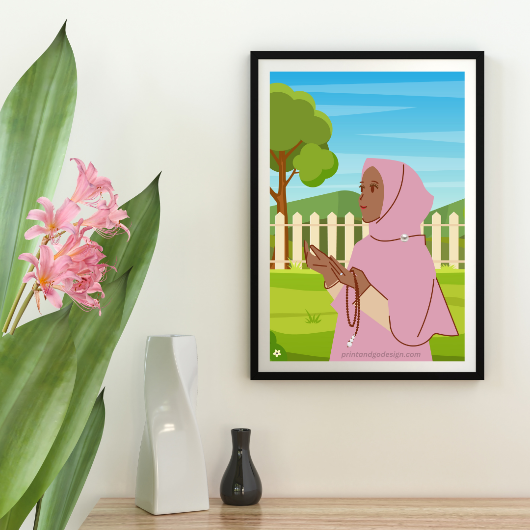Beautiful Hijab Wall Art print- set of 2- in multi tones, modern print for any room decor