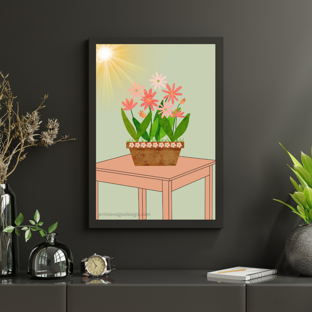 Printable flower wall art - set of 2- in green pink tones. Modern print for any room decor.