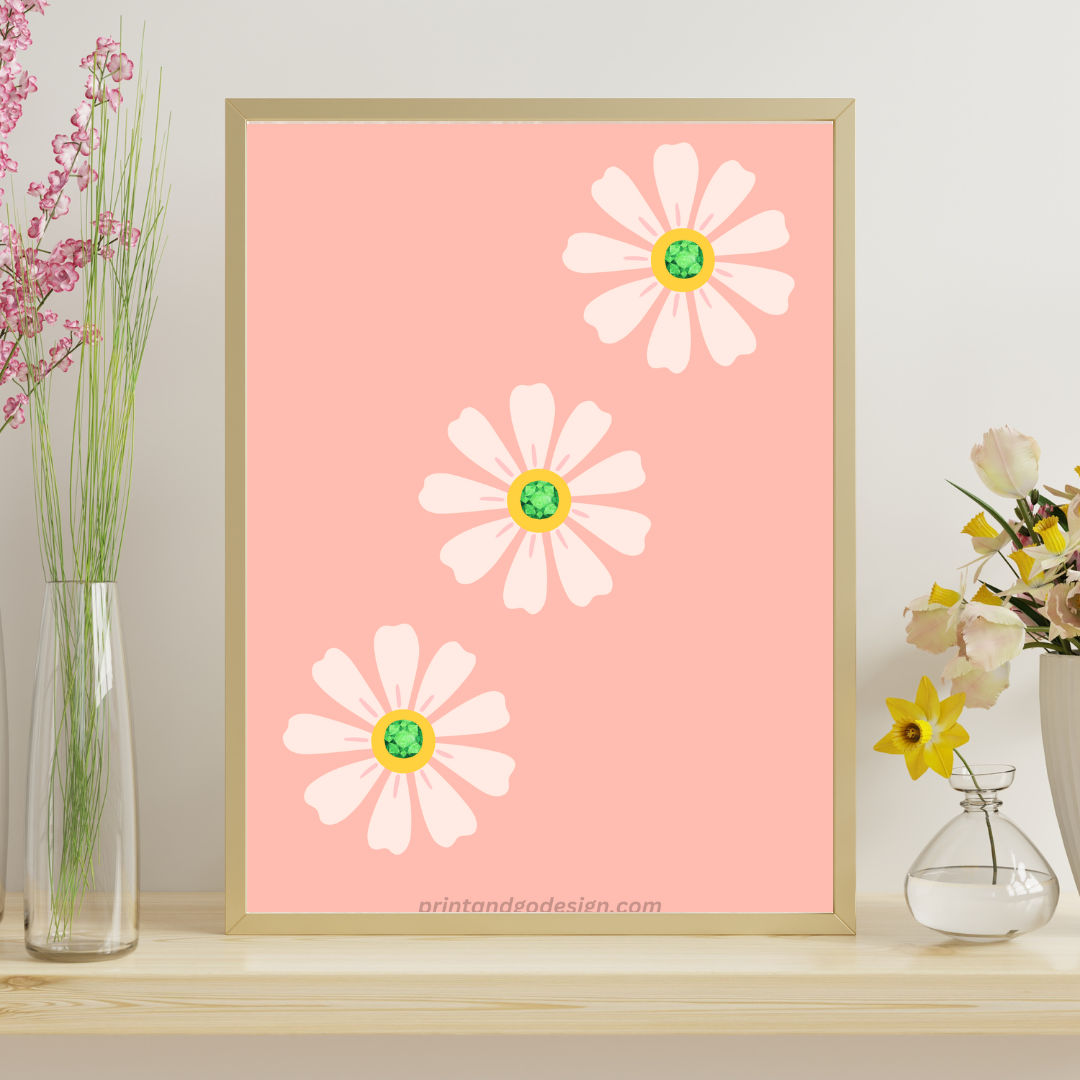 Printable flower wall art in brown pink yellow tones. Modern print for any room decor.