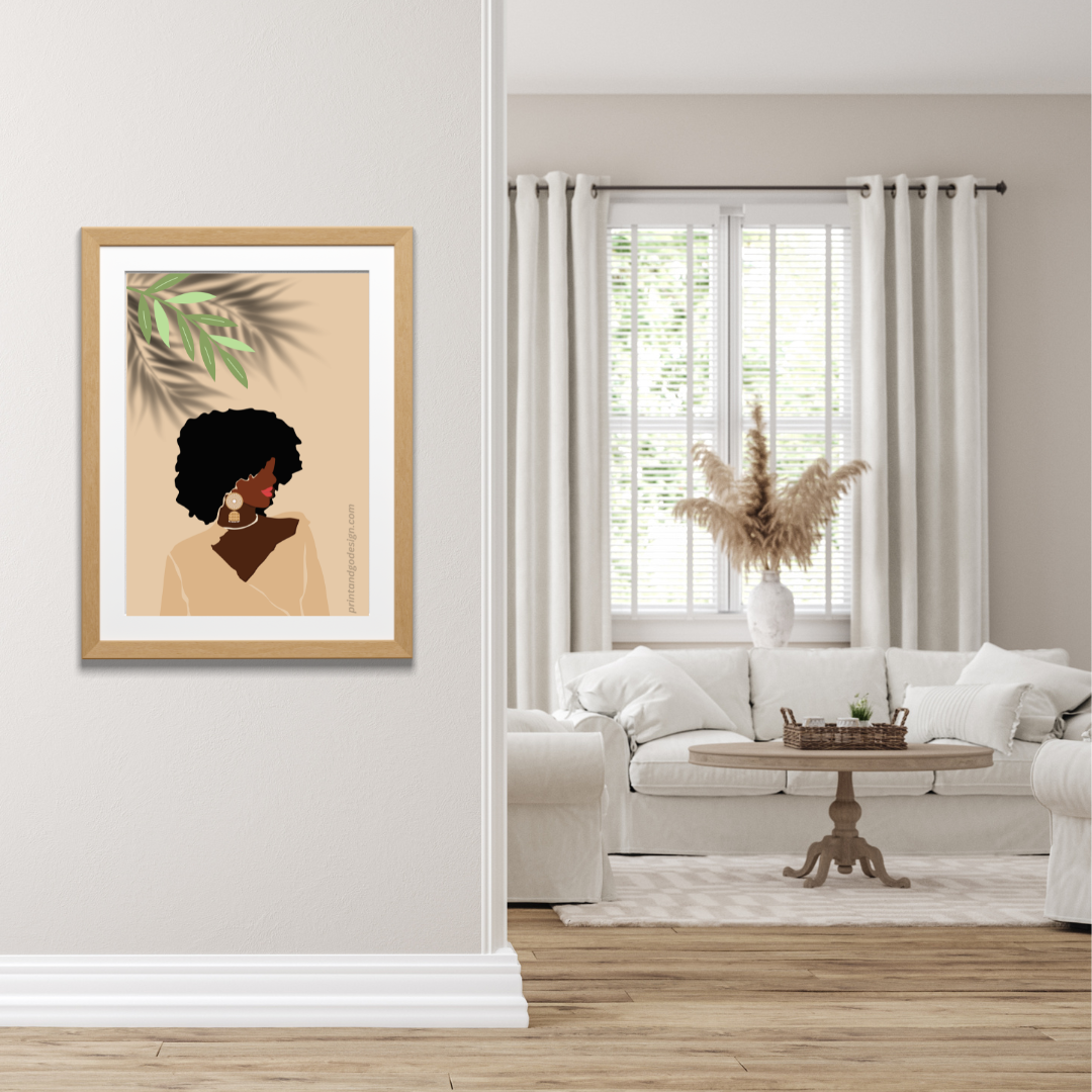 Beautiful Black Woman wall art print- set of 4- in brown beige tones. Modern print for any room decor