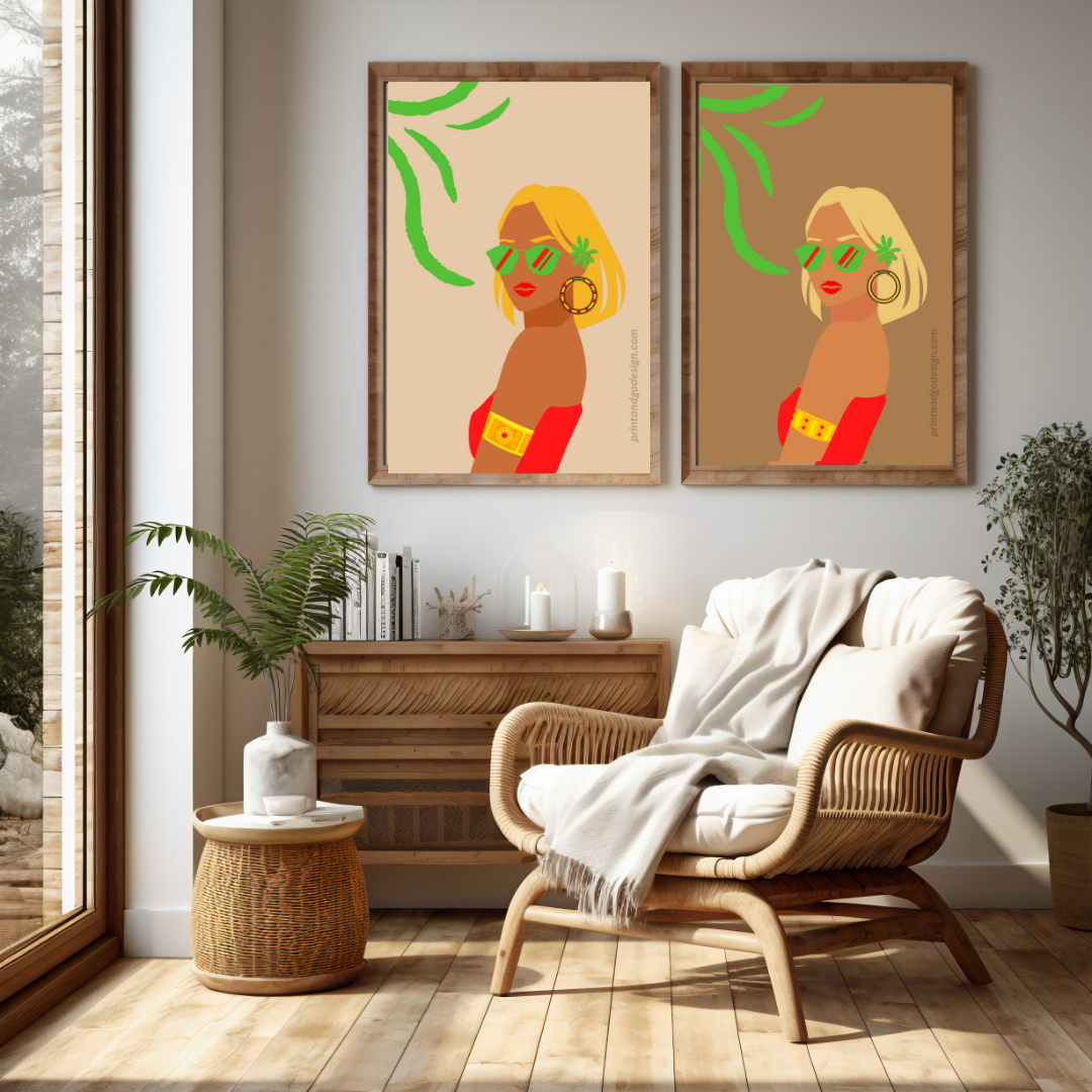 Beautiful Black Woman wall art print - set of 3- in multi tones. Modern print for any room decor