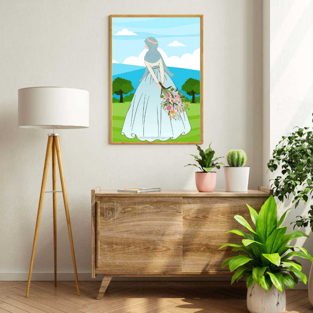 Beautiful Hijab Wall Art print in multi tones, modern print for any room decor