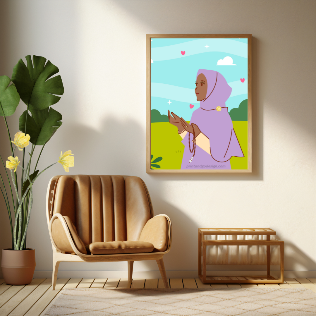 Beautiful Hijab Wall Art print- set of 2- in multi tones, modern print for any room decor