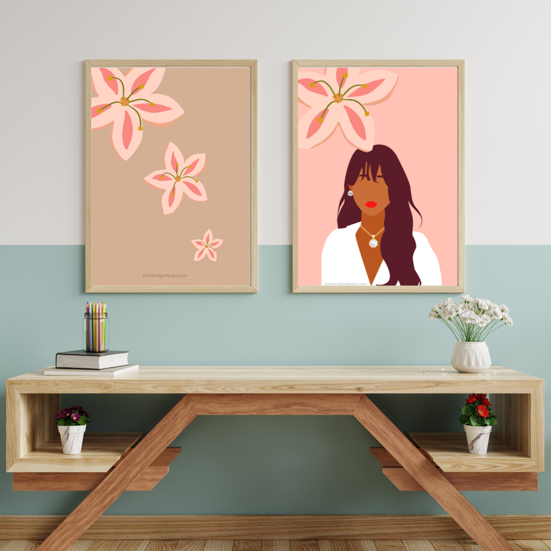 Beautiful Black Woman wall art print - set of 4- in multi tones. Modern print for any room decor