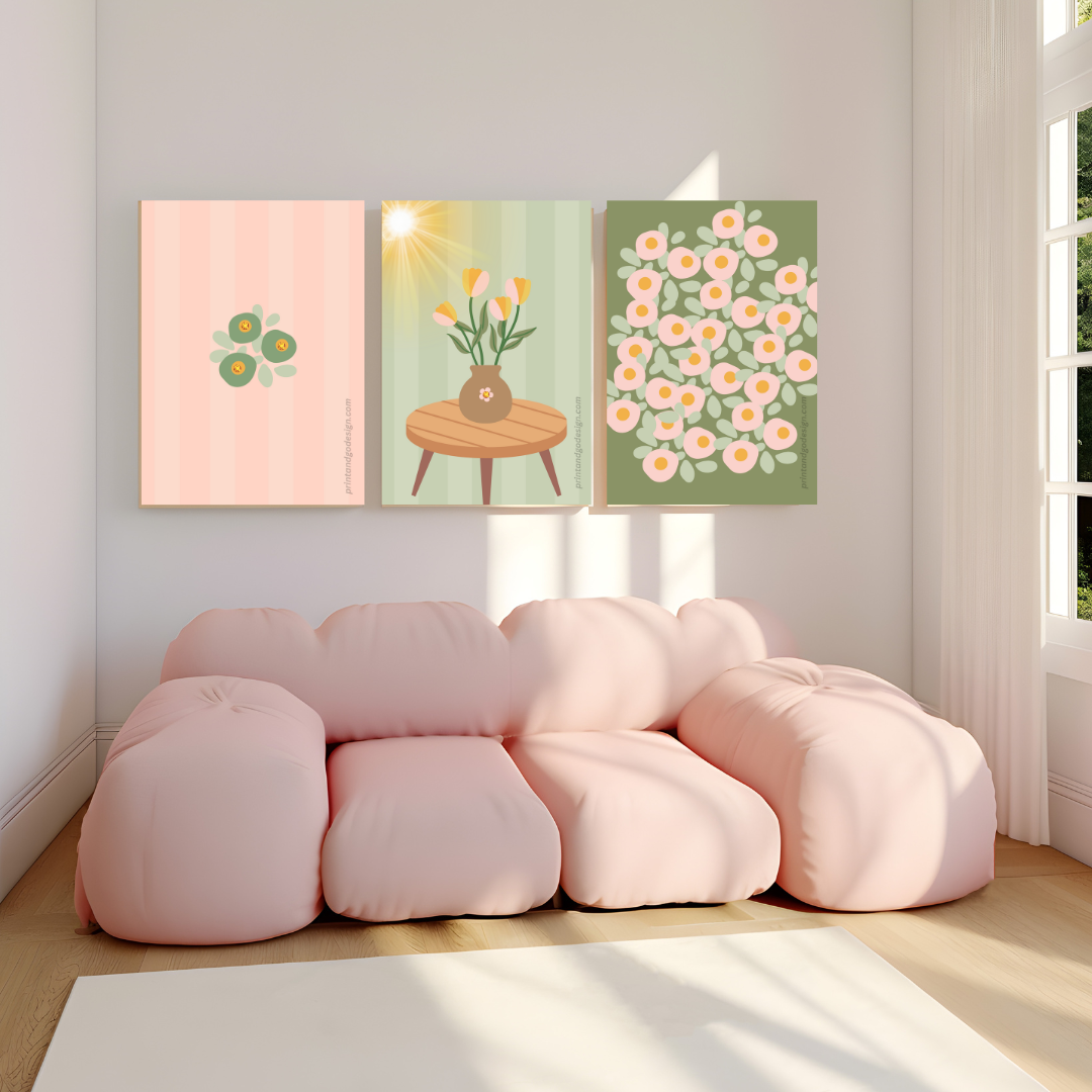 Printable flower wall art in green brown tones in a Vase. Modern print for any room decor.