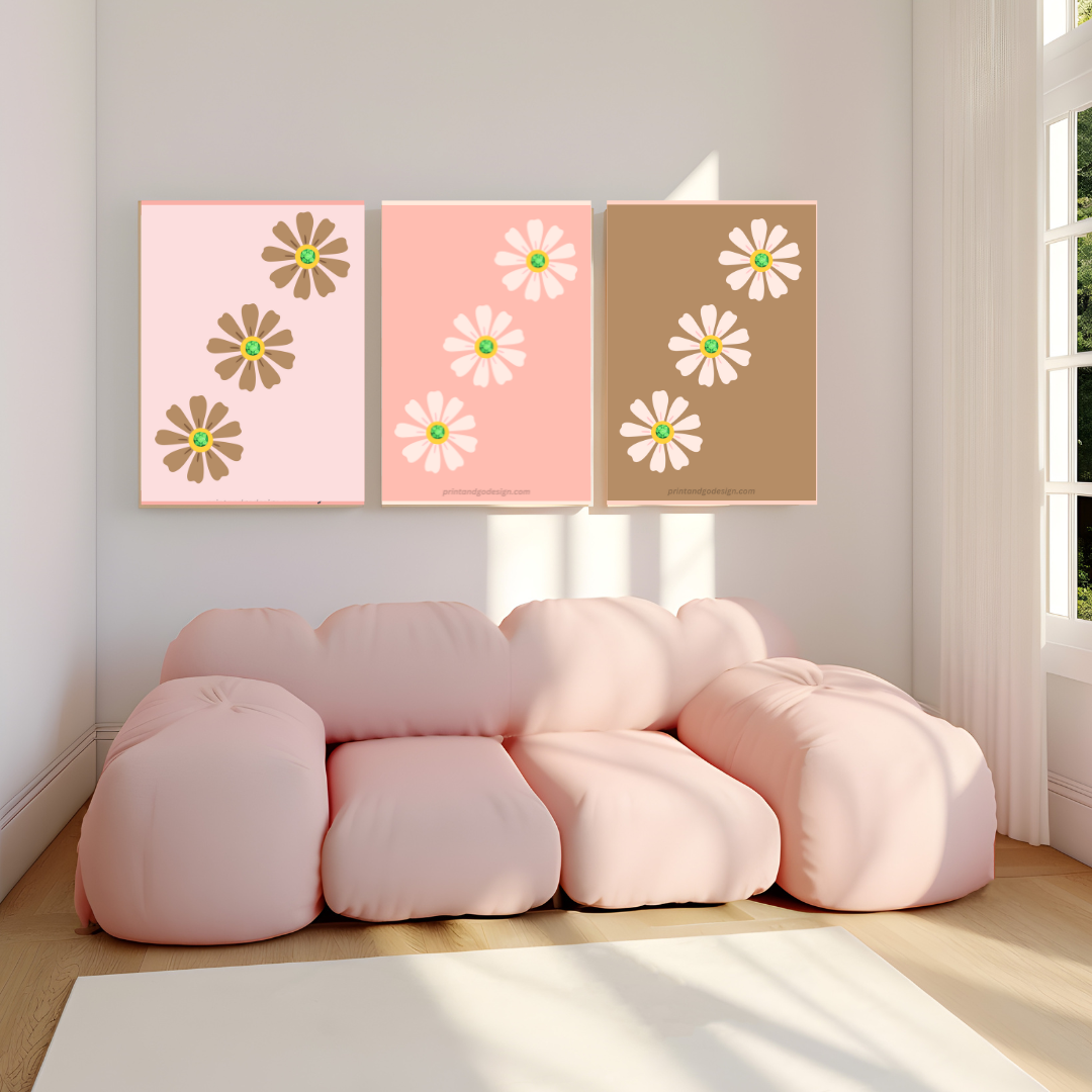 Printable flower wall art in brown pink yellow tones. Modern print for any room decor.