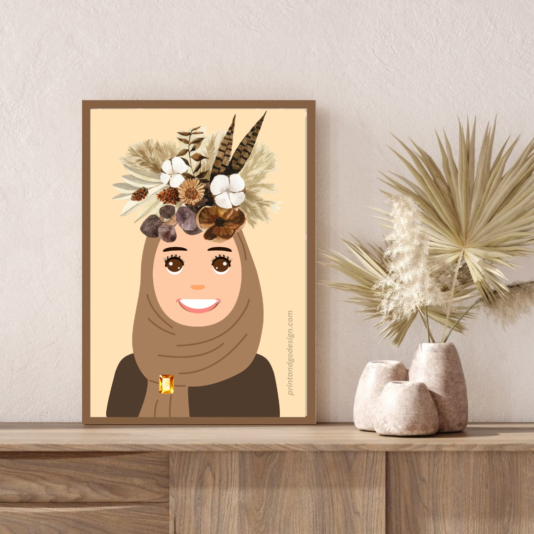 Beautiful Hijab Wall Art print- set of 2- in multi tones, modern print for any room decor