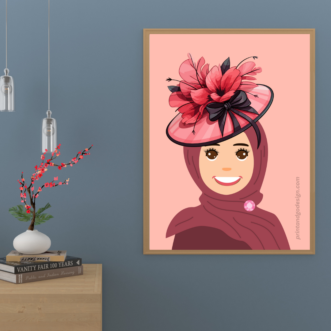 Beautiful Hijab Wall Art print- set of 2- in multi tones, modern print for any room decor