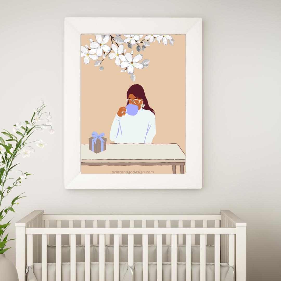 Beautiful Black Woman wall art print- set of 4- in multi tones. Modern print for any room decor