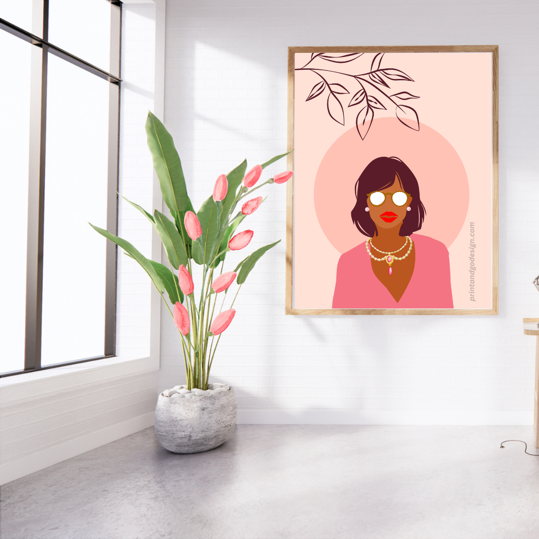 Beautiful Black Woman wall art print - set of 2- in pink beige tones. Modern print for any room decor