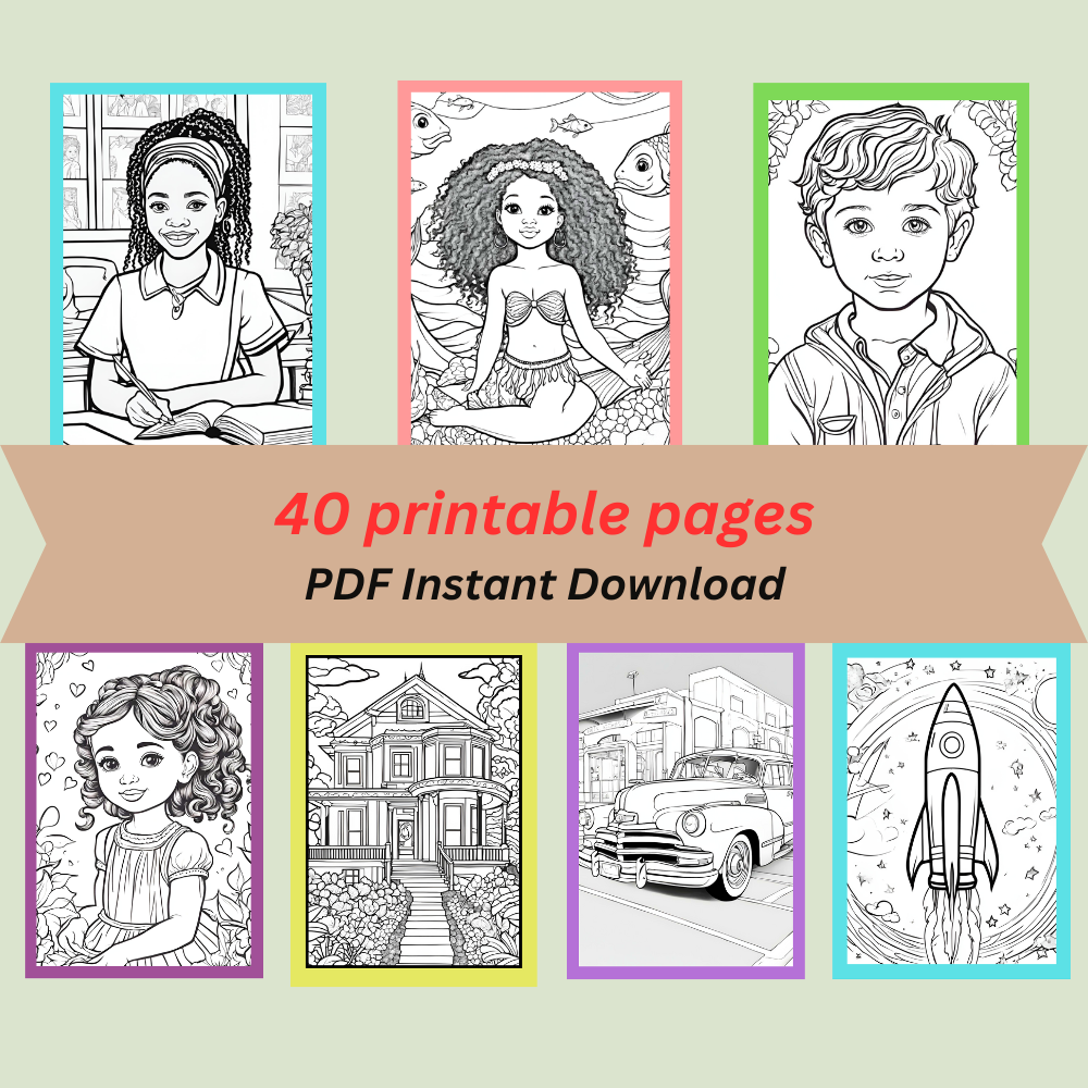 40 printable coloring bundle with many themes; boys, girls, transport, flowers and more