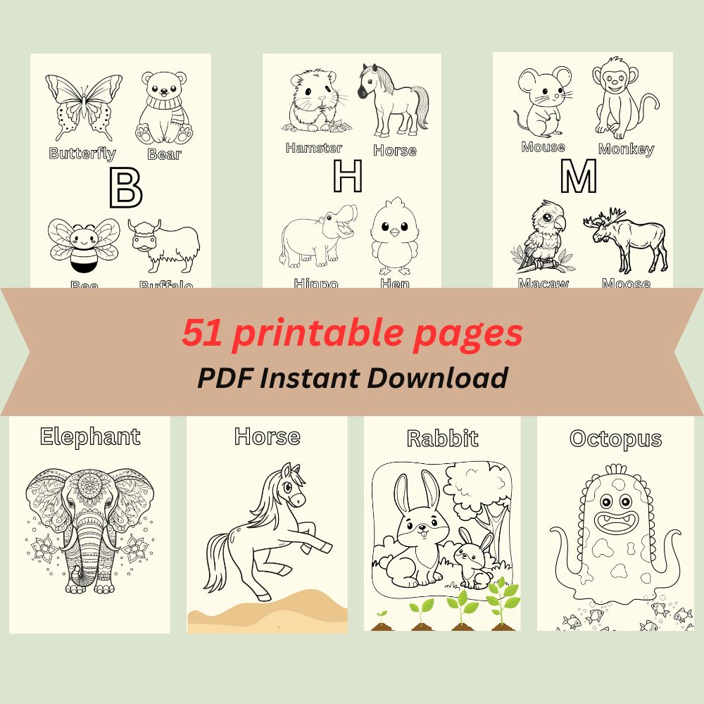 51 ABC Printable alphabet animal coloring pages