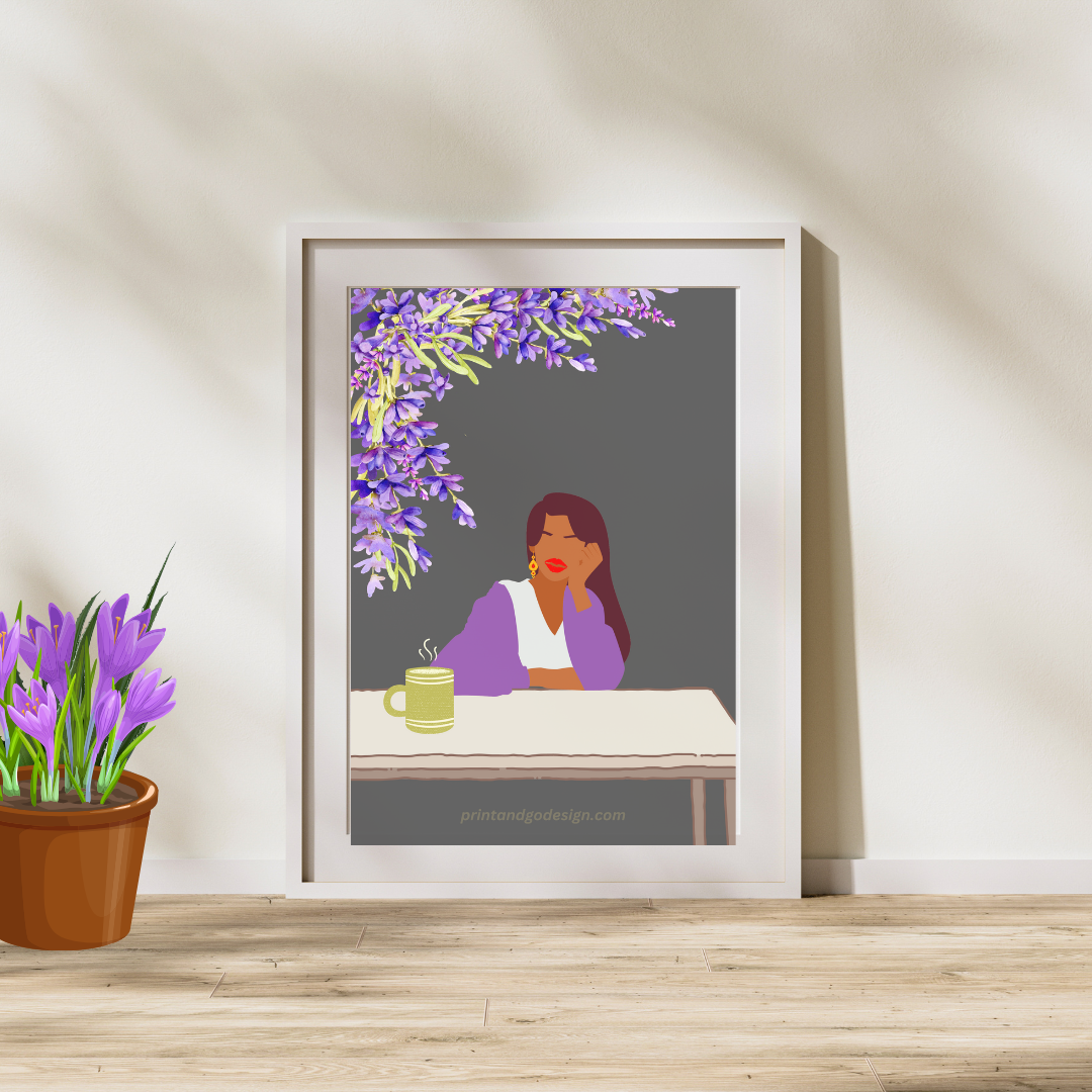 Beautiful Black Woman wall art print - set of 5- in multi tones. Modern print for any room decor