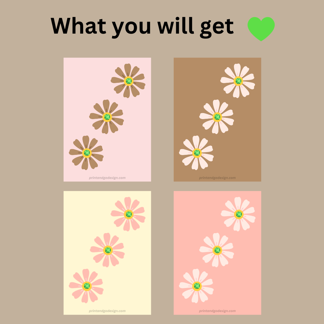 Printable flower wall art in brown pink yellow tones. Modern print for any room decor.