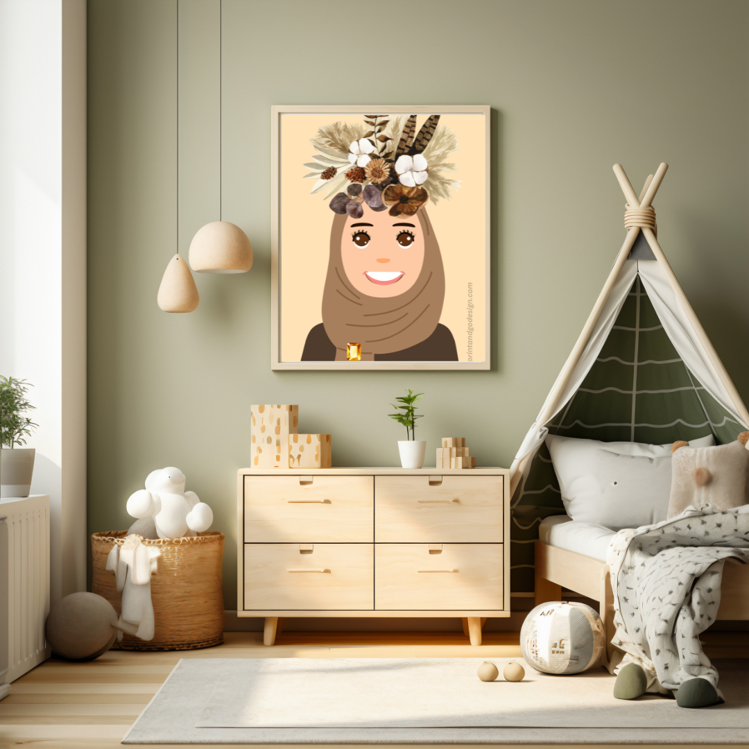 Beautiful Hijab Wall Art print- set of 2- in multi tones, modern print for any room decor