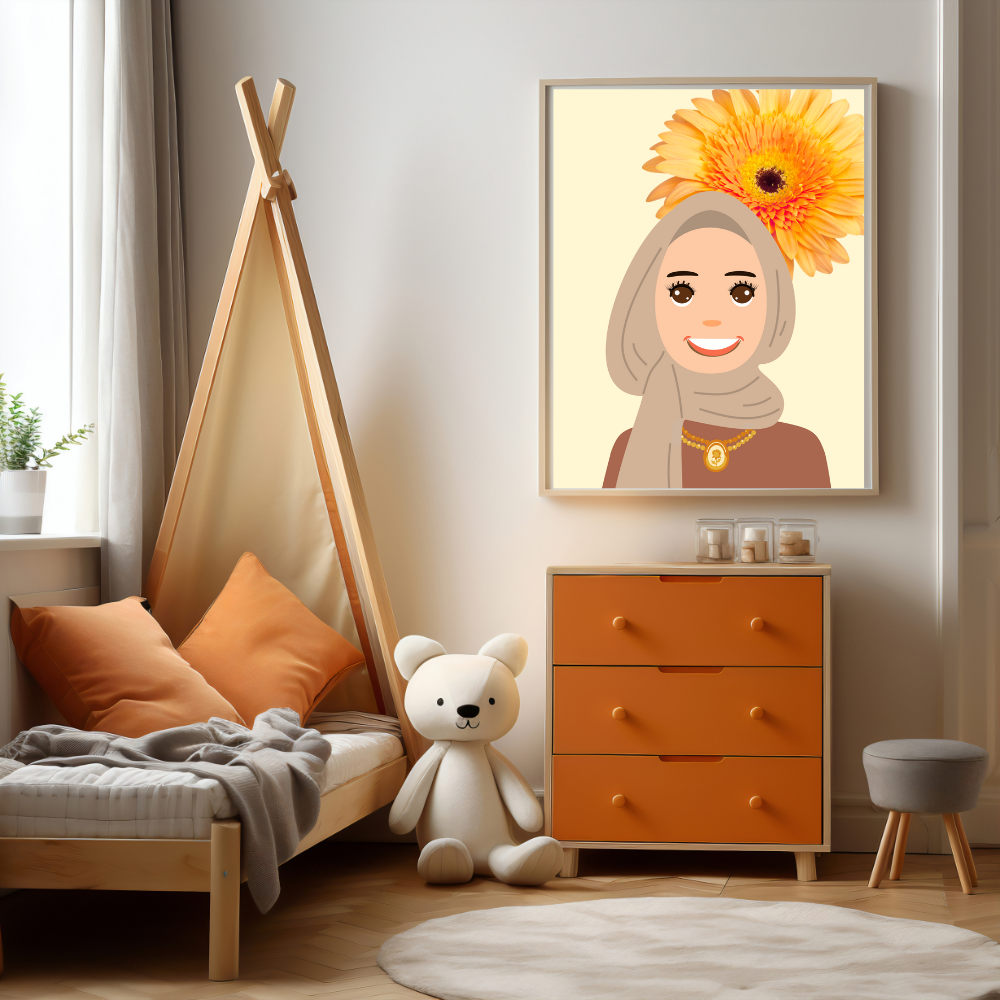 Beautiful Hijab Wall Art print- set of 3- in multi tones, modern print for any room decor