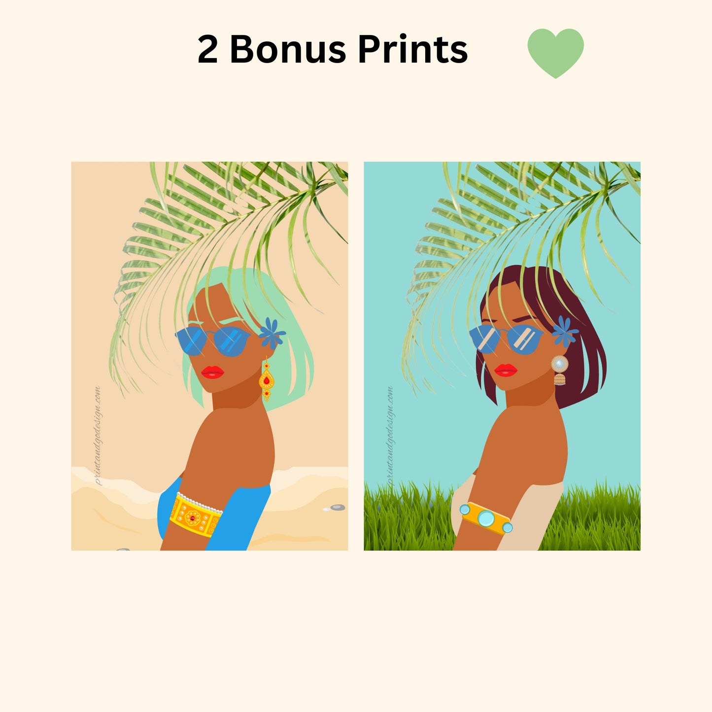 SET OF 2 (+2 BONUS) | Melanin Wall Decor Set | Modern Black Woman Prints | Boho Chic Home Wall Art