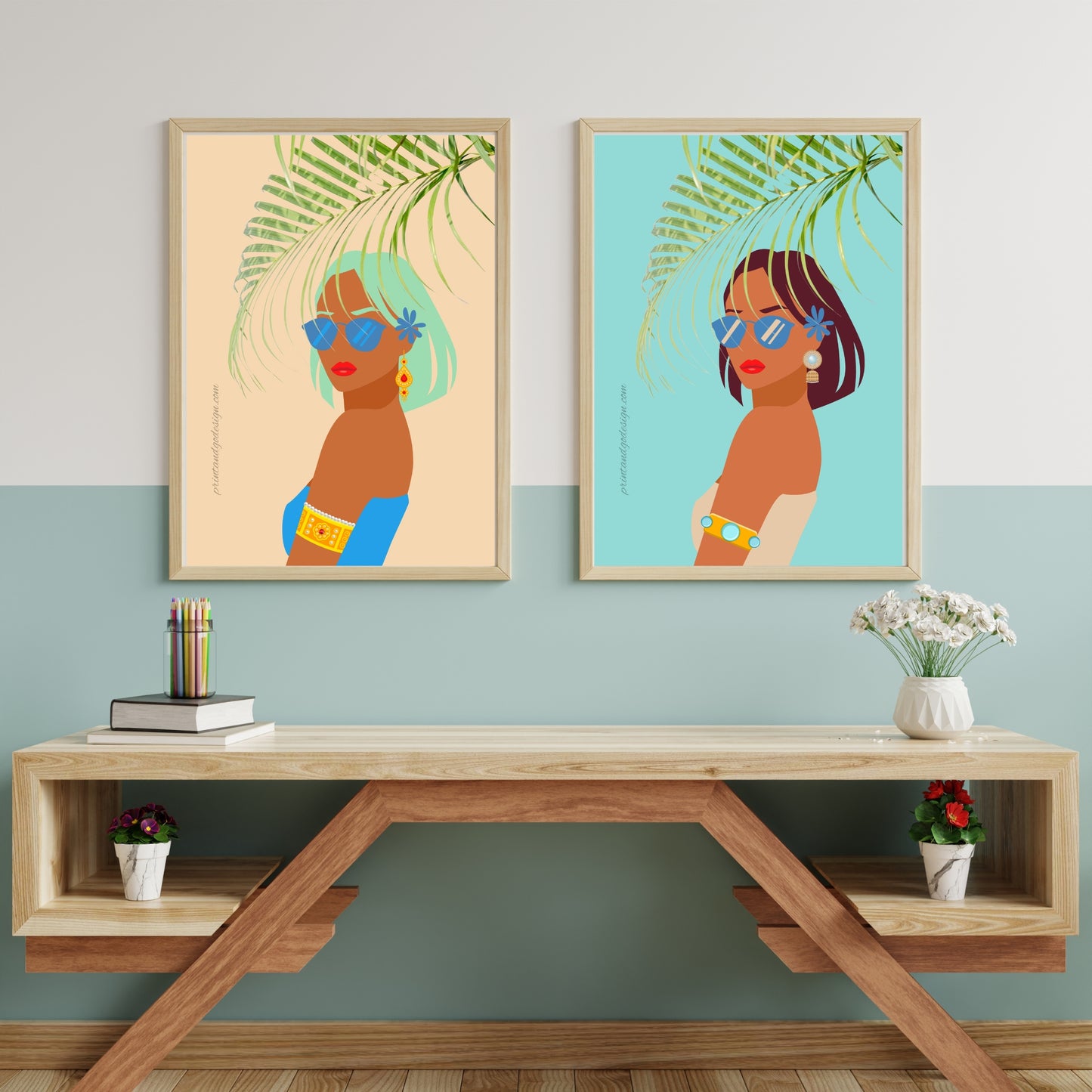 SET OF 2 (+2 BONUS) | Melanin Wall Decor Set | Modern Black Woman Prints | Boho Chic Home Wall Art