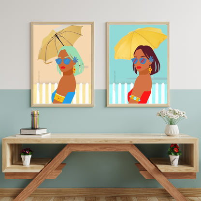 SET OF 2 | Black Girl Magic Wall Art | Melanin Illustration Prints Set | Boho Gallery Decor
