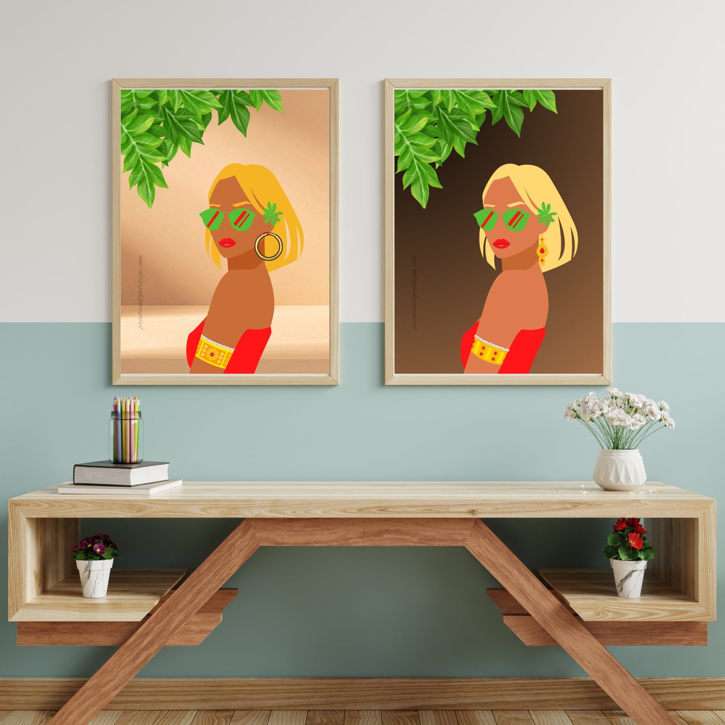 SET OF 2 (+BONUS) | African American Woman Art Prints | Melanin Wall Gallery Set | Modern Boho Decor