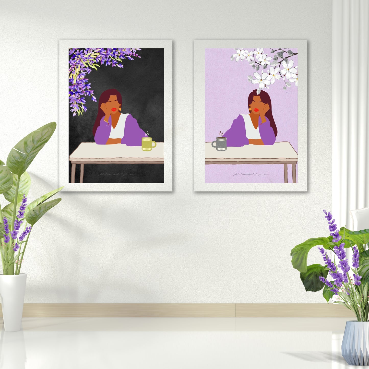 SET OF 2 | Melanin Fashion Wall Prints | Black Woman Illustration Set | Modern Chic Decor
