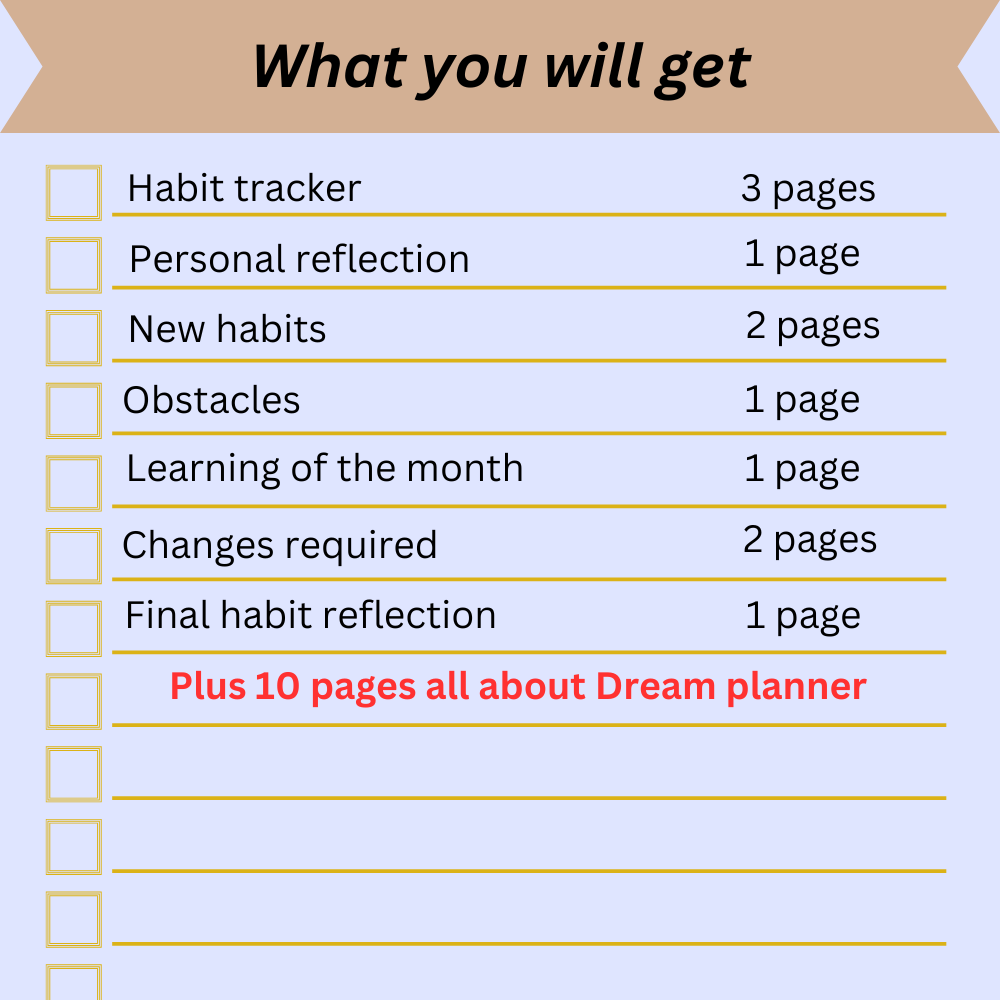 21 printable habits & dream planner to build and track your habits, self- reflection and all about dream tracking