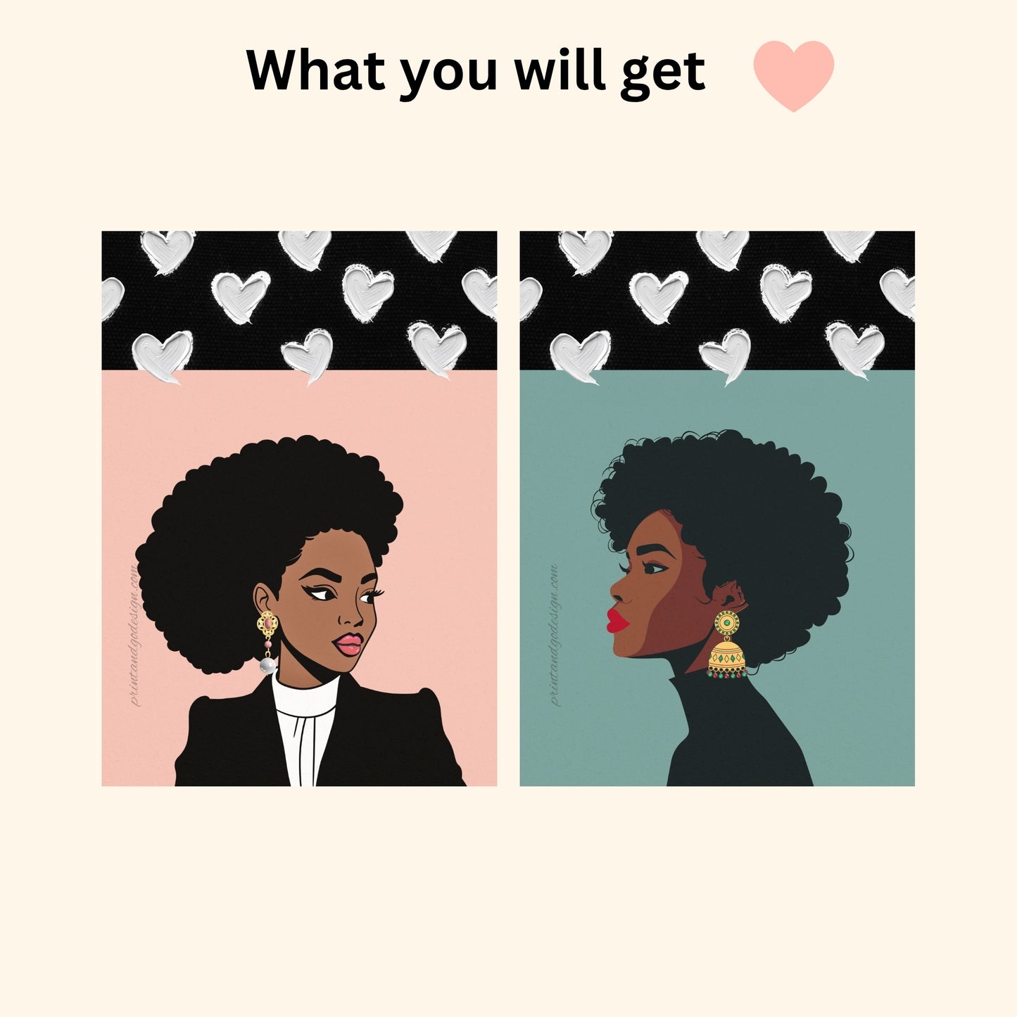 Melanin Wall Art Set of 2 | Black Woman Portrait Printable Art | African American Fashion Illustration | Modern Gallery Wall Decor | Instant Download