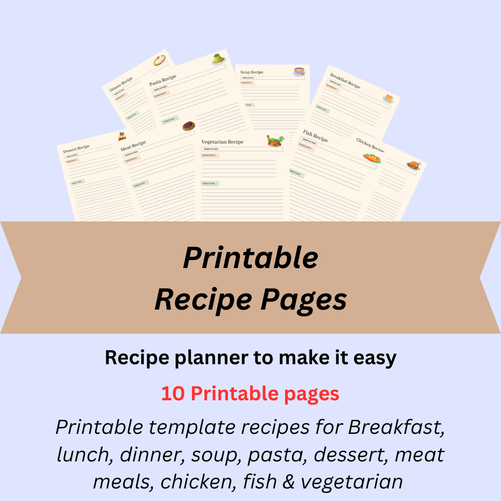 10 printable simple recipe pages to plan your meals and make it easy