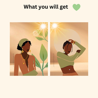 Bundle OF 2 | Melanin Wall Art Set | African American Woman Chic Illustration | Modern Boho Home Decor