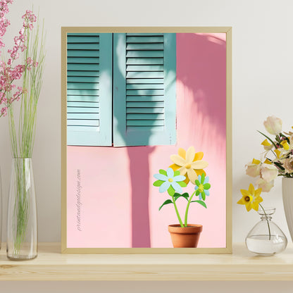 Pink Floral Wall Art Set of 3 | Mediterranean Door & Cactus Prints | Feminine Botanical Gallery Wall | Modern Printable Decor | Instant Download