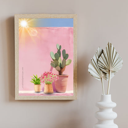 Pink Floral Wall Art Set of 3 | Mediterranean Door & Cactus Prints | Feminine Botanical Gallery Wall | Modern Printable Decor | Instant Download