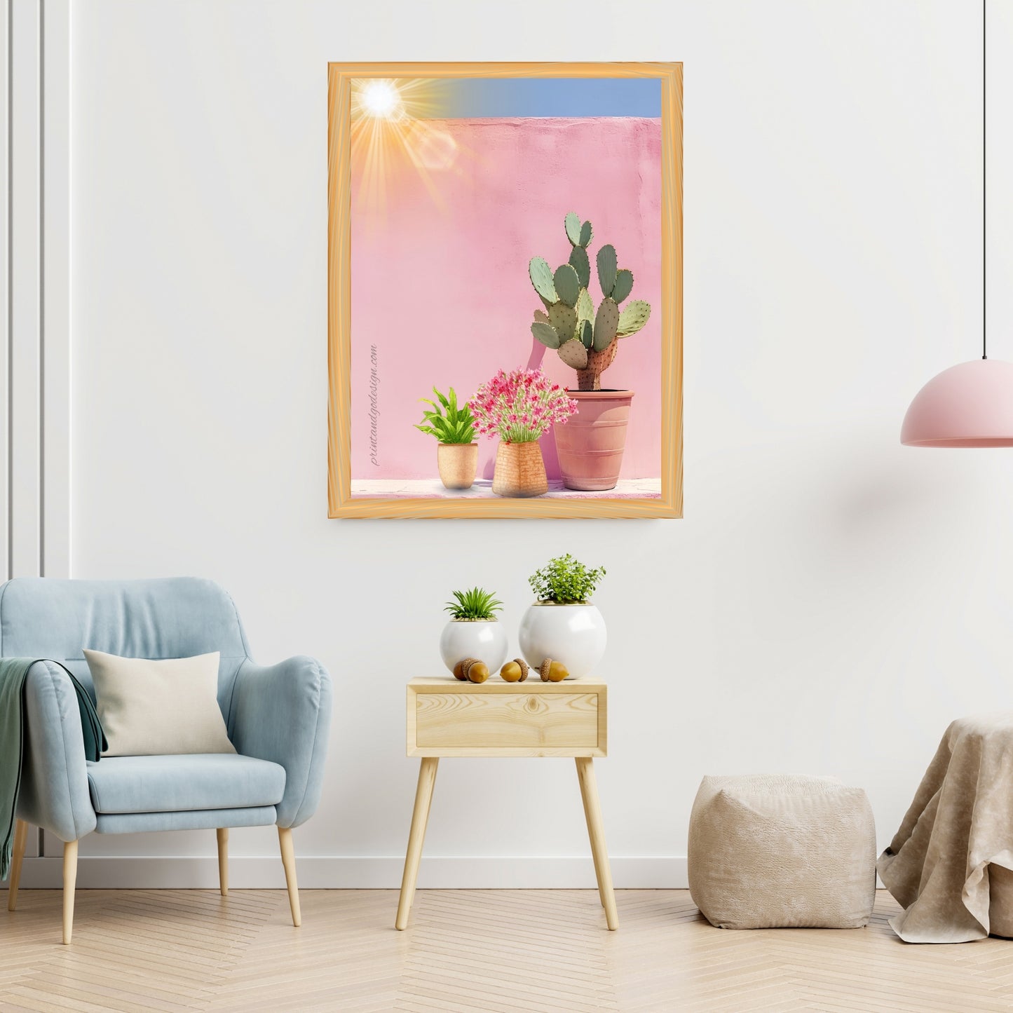 Pink Floral Wall Art Set of 3 | Mediterranean Door & Cactus Prints | Feminine Botanical Gallery Wall | Modern Printable Decor | Instant Download