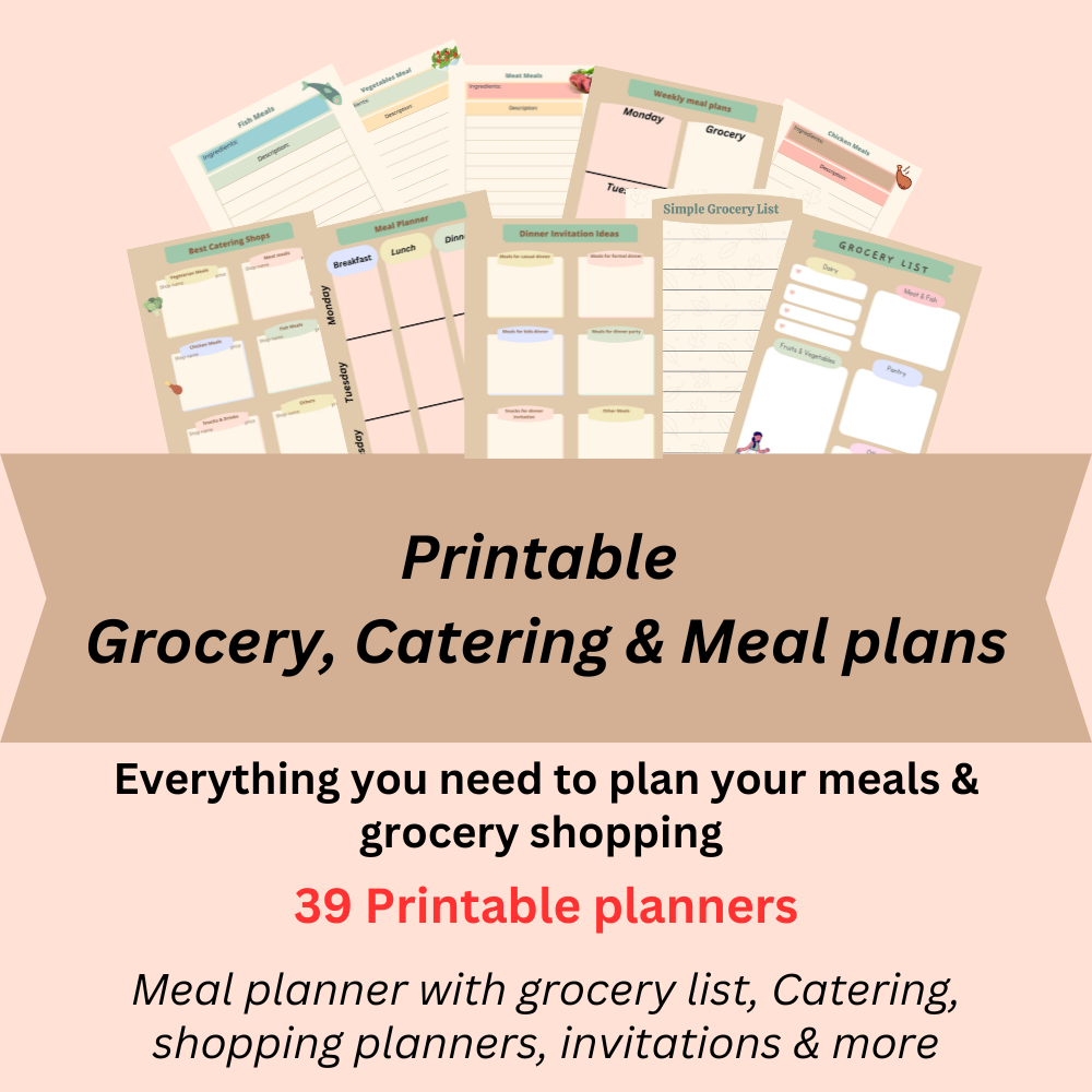 39 printable grocery, catering, meal planner and more