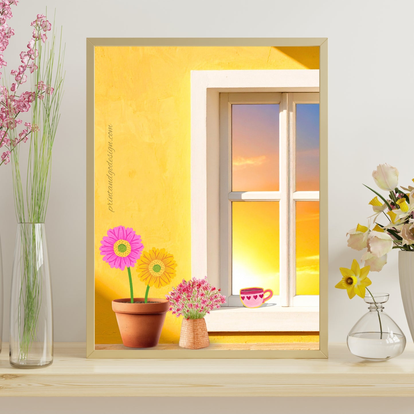 Botanical Window Wall Art Set of 2 | Floral Window Printable Decor | Green Wall Botanical Prints | Modern Gallery Wall Art