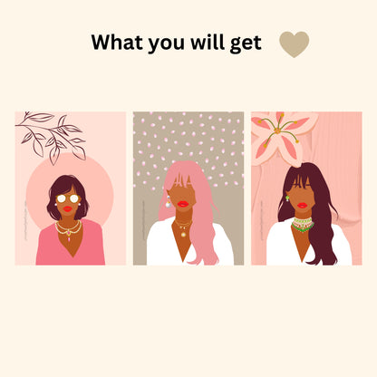 Bundle OF 3 | Melanin Art Prints Set | Black Woman Illustration | Modern Boho Bedroom Wall Decor