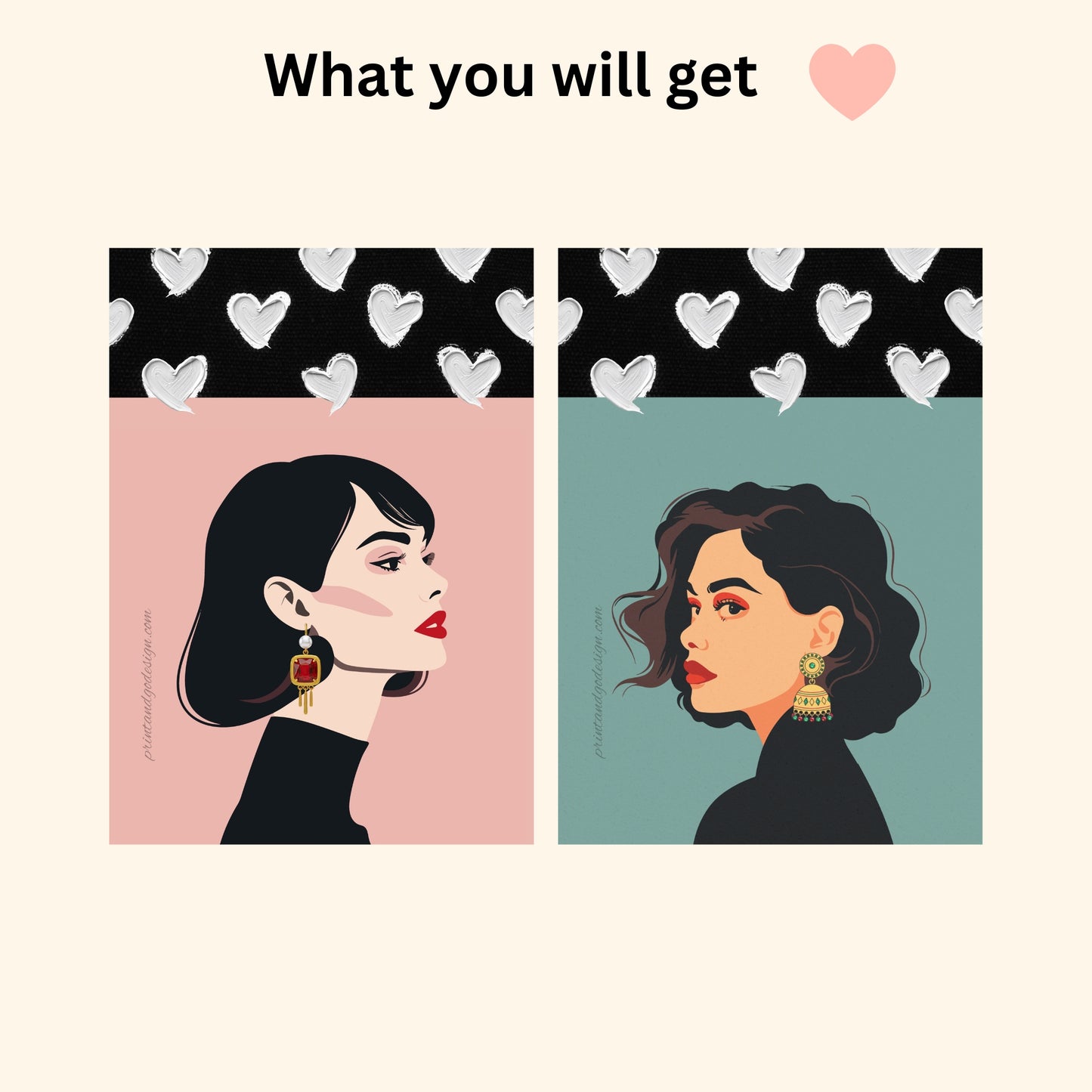 Fashion Portrait Wall Art Set of 2 | Modern Woman Printable Poster | Elegant Fashion Illustration | Stylish Gallery Wall Decor | Instant Download