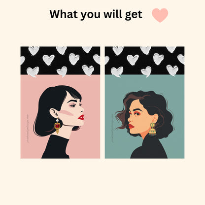 Fashion Portrait Wall Art Set of 2 | Modern Woman Printable Poster | Elegant Fashion Illustration | Stylish Gallery Wall Decor | Instant Download